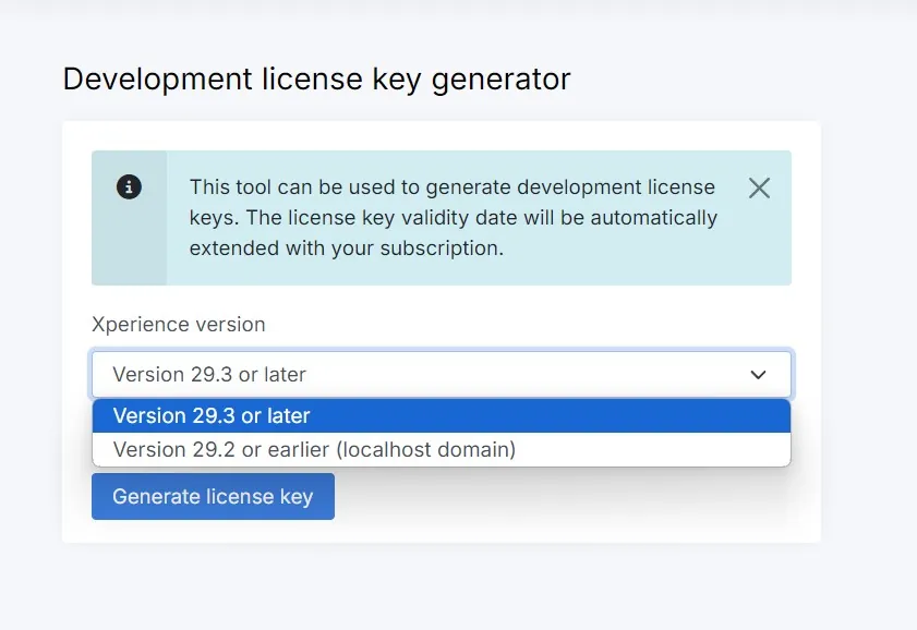 License key generator for non-production keys in the Xperience Portal supporting both old and new license key formats.