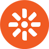 Kentico's logo, white design in an orange circle